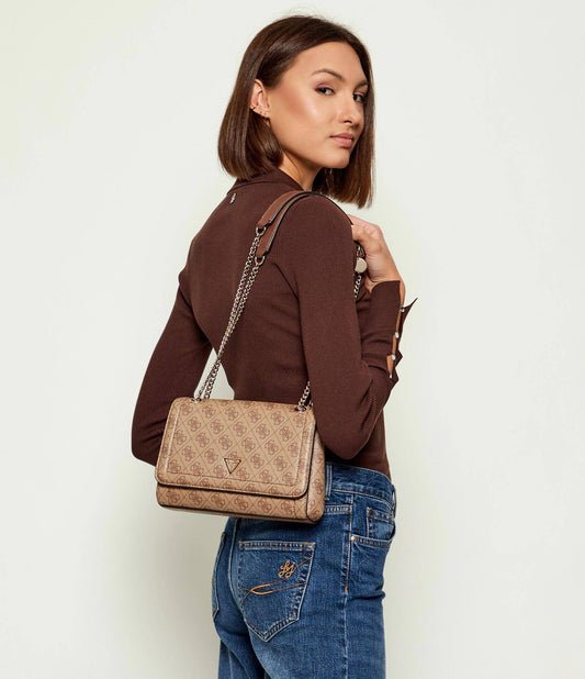 Guess - Noelle Beige Monogram Shoulder Bag