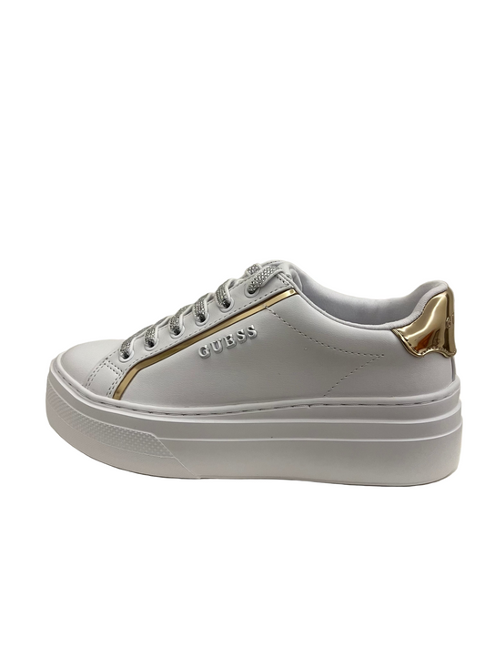 Guess - White & Gold Platform Sneakers Women