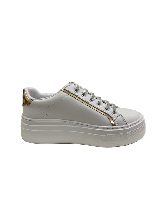 Guess - White & Gold Platform Sneakers Women
