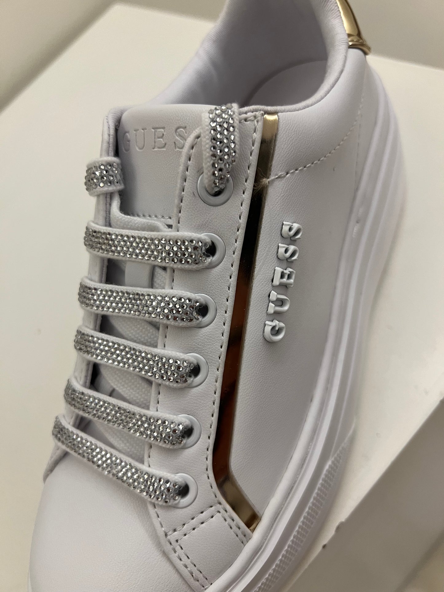 Guess - White & Gold Platform Sneakers Women