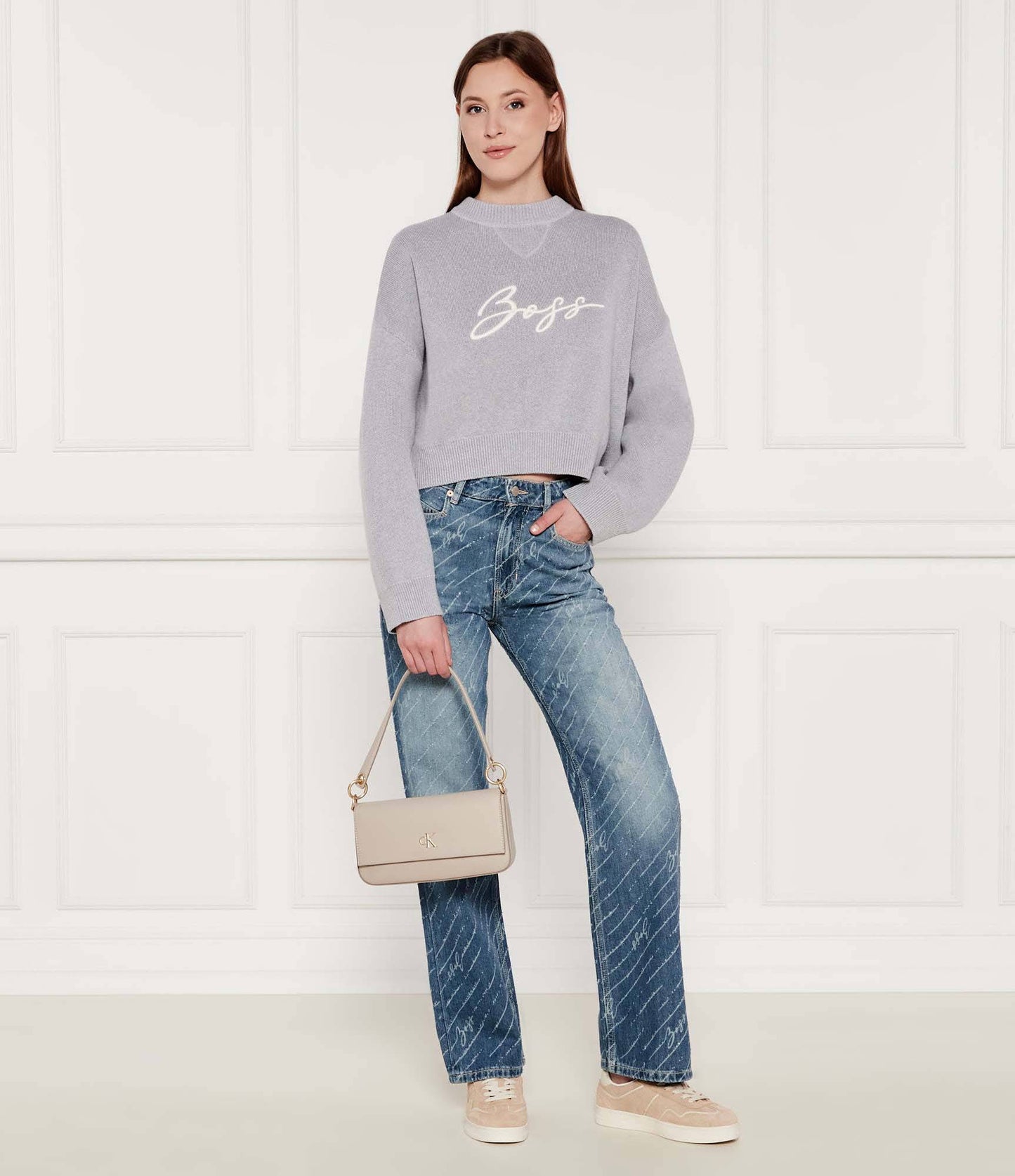 Calvin Klein - Beige Minimal Monogram Shoulder Pouch