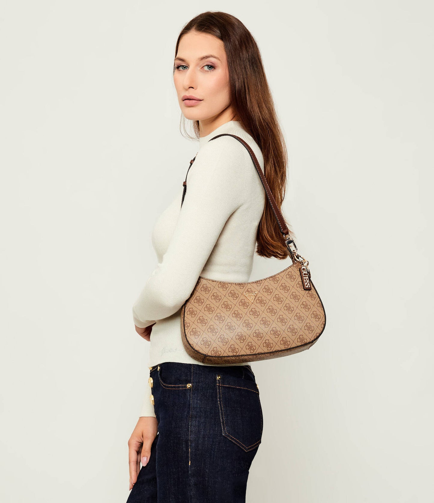 Guess - Noelle Beige Shoulder Bag Logo 4G