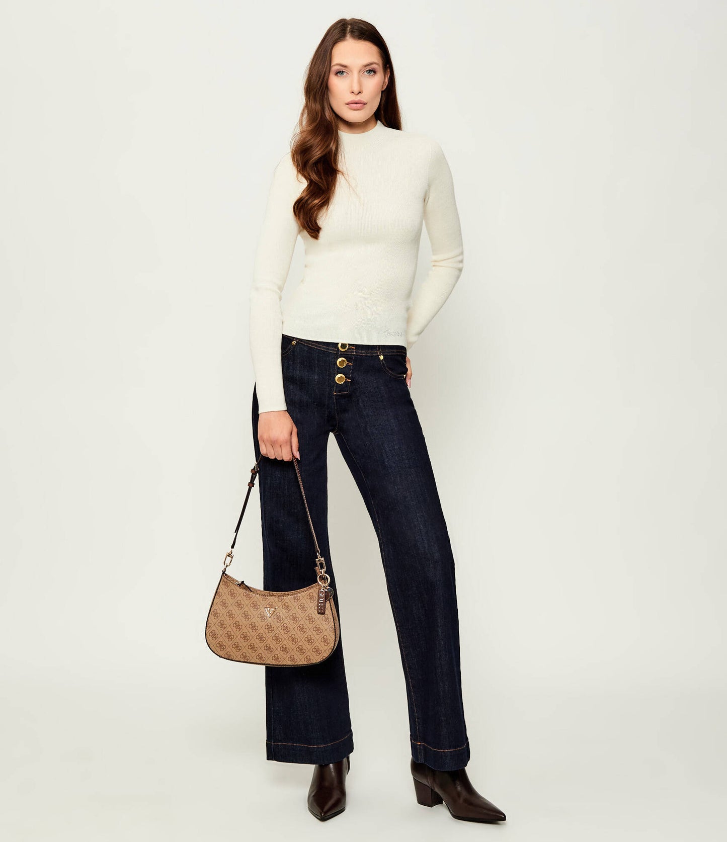 Guess - Noelle Beige Shoulder Bag Logo 4G