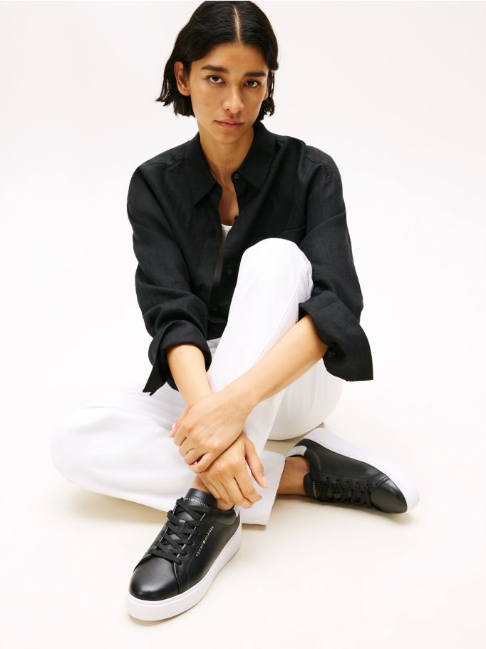 Tommy Hilfiger - Leather Metallic Platform Court Trainers Women